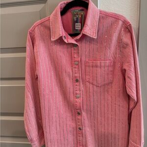 Pink Striped Rhinestone Womens Shirt